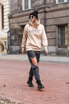XOXO HOODIE with built in face mask in BEIGE