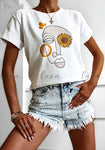 White T-shirt -face with sunflower