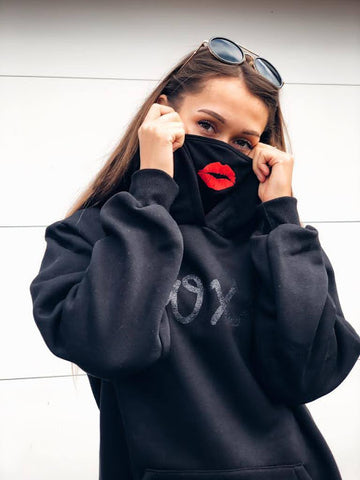 XOXO HOODIE with built in face mask in BLACK
