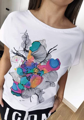 White T-shirt with colorful abstraction