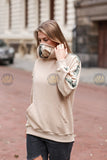 HOODIE with built in floral face mask in Beige