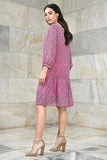 Summer dress with small pink and violet flowers print